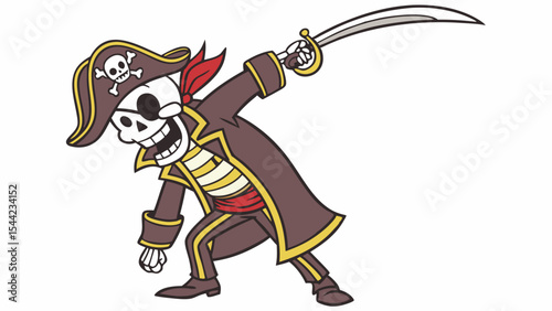 Cartoon Skeleton Pirate with Sword and Eyepatch.