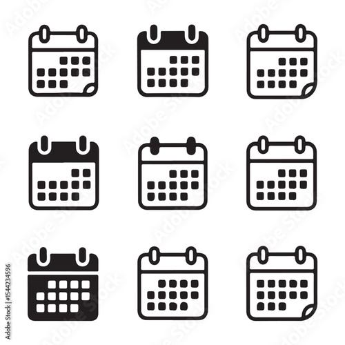 Calendar Icon Set for Schedule. Simple Black and White Calendar Icons Set
