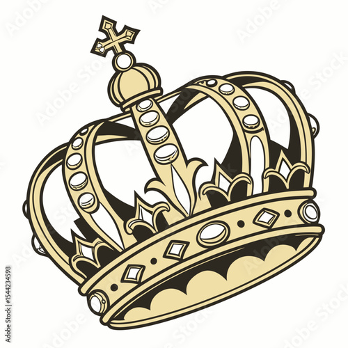 Ornate Golden Crown with Jewels and Cross Royal Regalia.