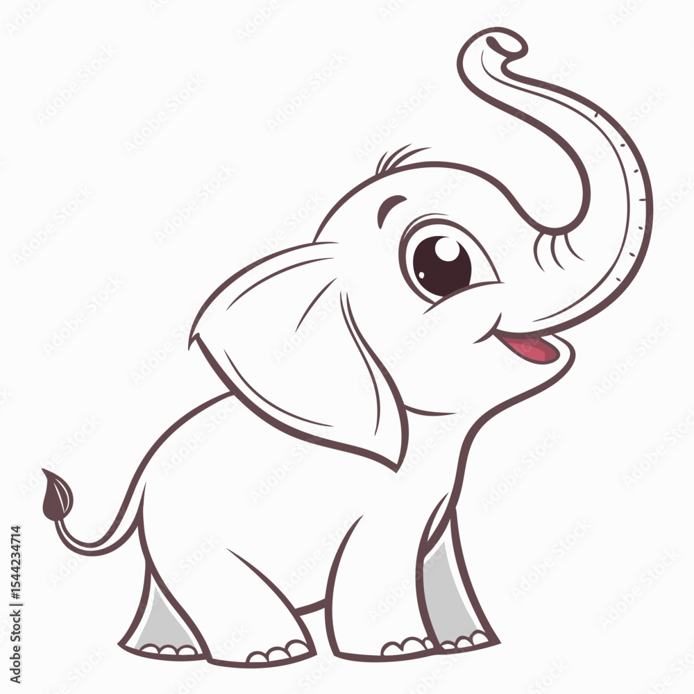Fototapeta premium Adorable Cartoon Elephant with Trunk Raised Smiling and Happy.