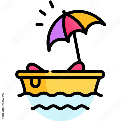Colorful Floating Boat with Umbrella for Summer Fun.