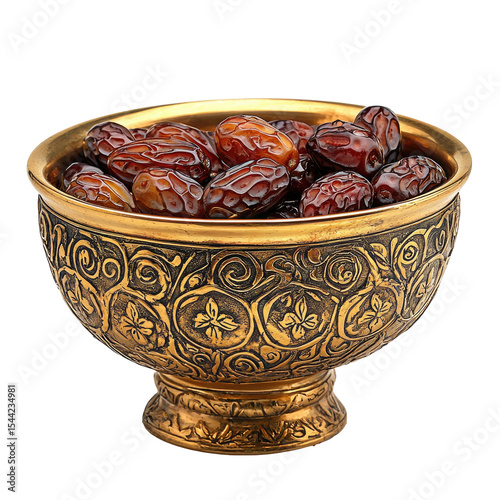 Ornate Golden Bowl Filled with Sweet Medjool Dates