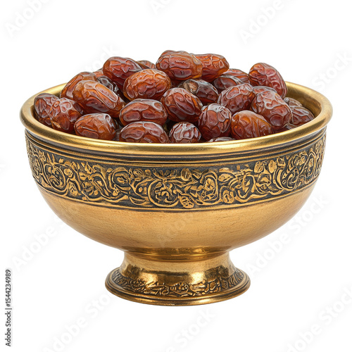 Ornate Golden Bowl Filled with Sweet Medjool Dates