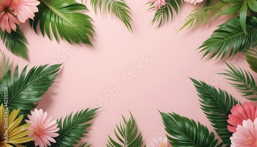 Exotic Tropical Background with Green Leaves and Natural Sunlight