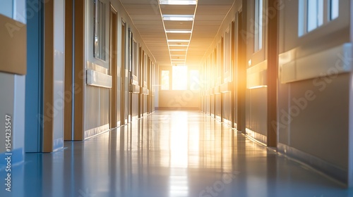 Blurred background of modern office with glass walls and a table in the foreground. Ai Generated Images