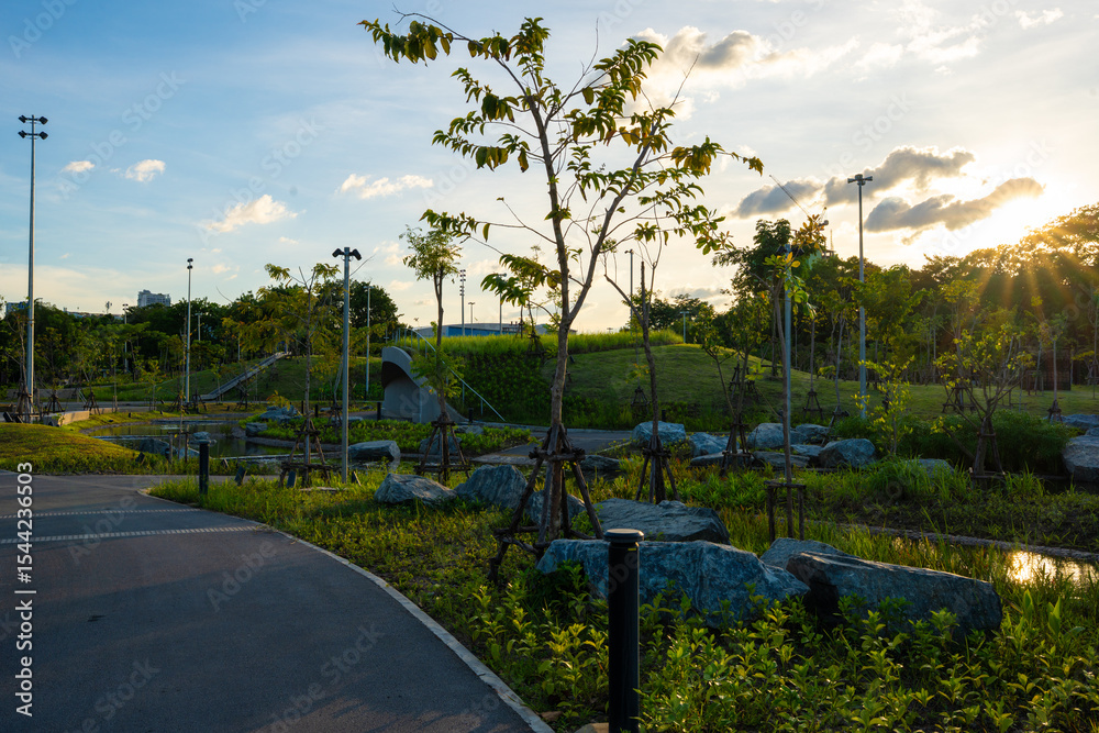 Obraz premium Walk and run asphalt road in city public park
