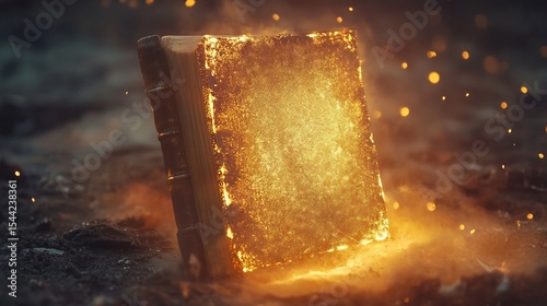 Mystical book glowing with golden light, revealing hidden knowledge
