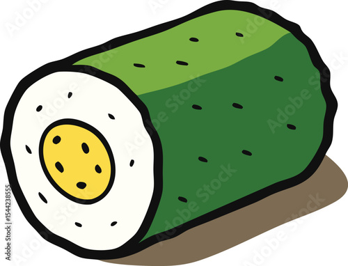 Cartoon illustration of a rolled cucumber with yellow center