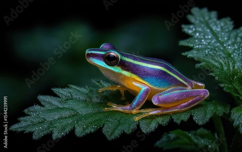Vibrant frog perched on a leaf