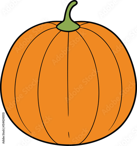 Simple cartoon drawing of a single orange pumpkin