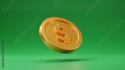 Spinning Gold Coin Graphic on Green Background for Finance Content