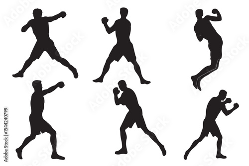 Boxer silhouette illustration. Boxing Silhouette Vector Set. Fighters in Action Poses for Fitness and Combat Sports Design variety.