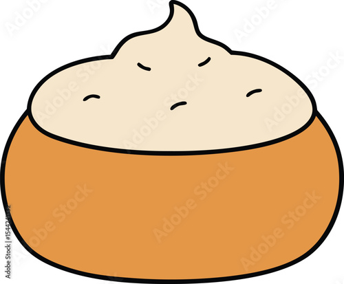 Cartoon illustration of a bowl of creamy food with whipped topping