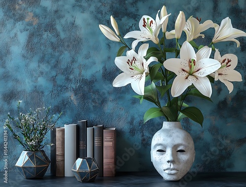 white lilies blue background mockup

 photo