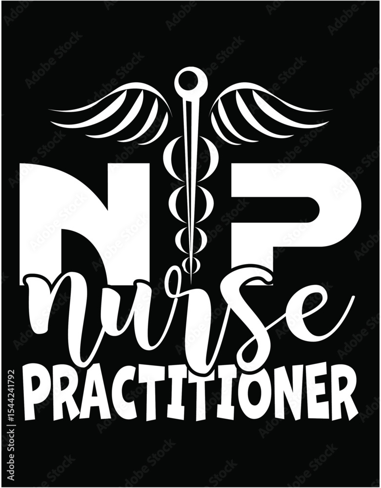 Fototapeta premium NP Nurse Practitioner New Graduate - printable editable vector art file.