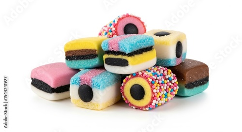 Assorted Licorice Allsorts Candy on White Background