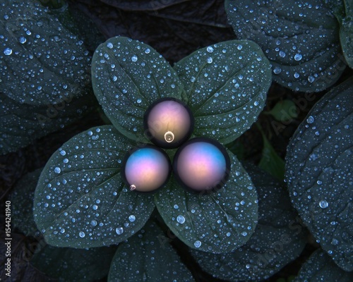 Close-up of leaves with orbs