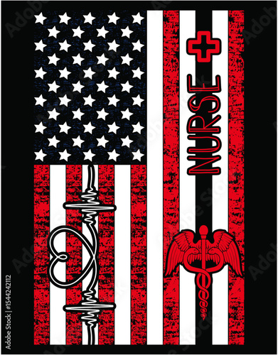 Nurse American Flag ICU EMS RN USA Patriotic - printable editable vector art file.