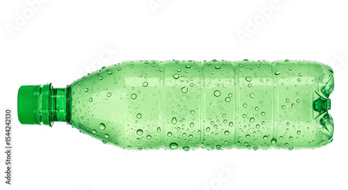 Refreshing water bottle with condensation drops isolated, hydration drink container, healthy lifestyle concept on transparent background