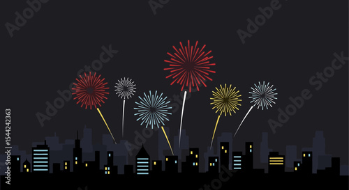 City Skyline Fireworks Celebration Graphic