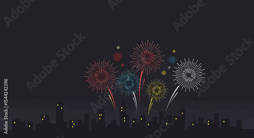 City Celebration: Fireworks Display Over Urban Skyline