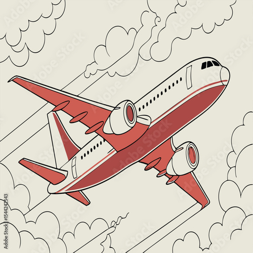 Airplane Flying in the Clouds – Vector Travel and Sky Illustration
