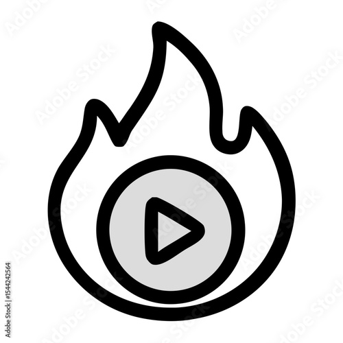 Outline Simple Fire Play Button Icon with Flame Around Media Symbol