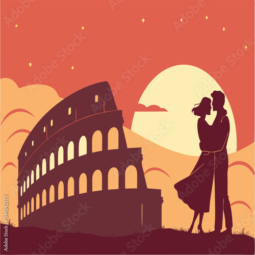 Romantic Silhouette of Couple Embracing – Love and Relationship Concept