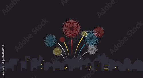 City Celebration: Fireworks Display over Urban Skyline