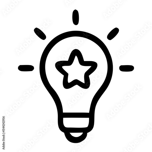 Simple Outline Lightbulb Idea with Star Icon Shining Creative Concept