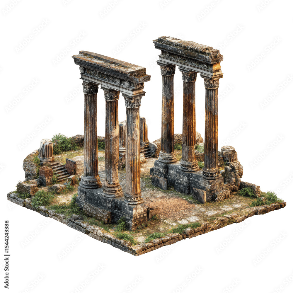 Fototapeta premium Isometric View of Ancient Roman Ruins, Temple