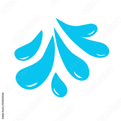 Set of blue drops, raindrops, splash, sea waves, pouring water.