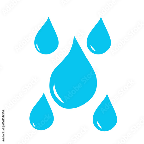 Set of blue drops, raindrops, splash, sea waves, pouring water.