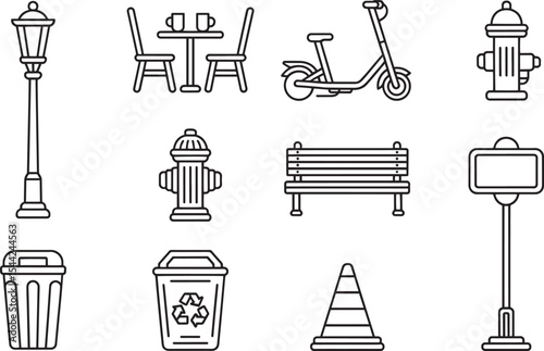 Extensive Outline Icons of Public Street Furniture and City Amenities