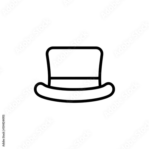 Simple black outline of a short top hat with wide brim, representing vintage headwear or costume element.
