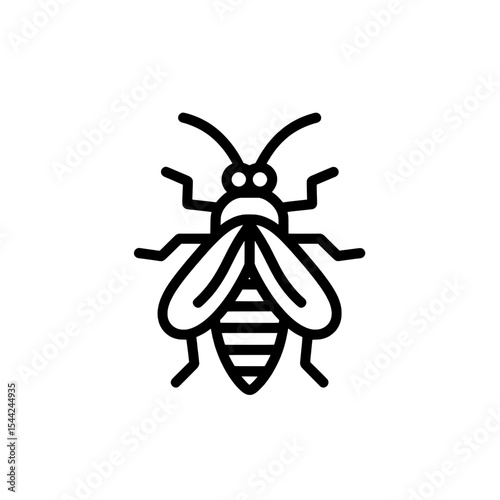 Black icon of a beetle or insect with detailed thorax and leg segments, in symmetrical style.