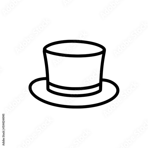 Line art icon of a tall top hat with curved brim, symbolizing elegance or formal wear.