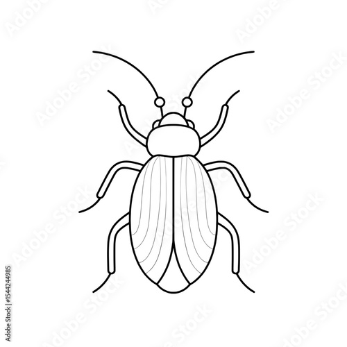 Line art style icon of a beetle or cockroach with segmented body and detailed legs and antennae.