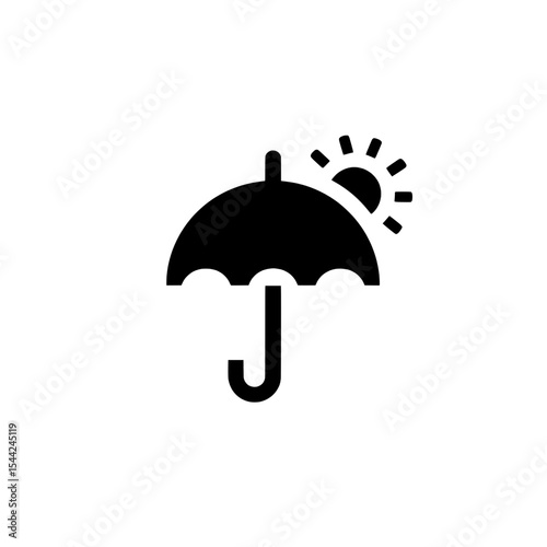 Black weather icon featuring an umbrella with a sun symbol, representing summer protection or UV safety.