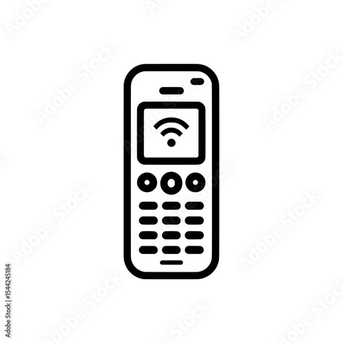 Icon of a classic cell phone with antenna and keypad, representing vintage wireless communication.
