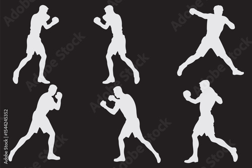 Boxer silhouette illustration. Boxing Silhouette Vector Set. Fighters in Action Poses for Fitness and Combat Sports Design variety.