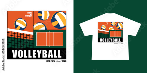 Aesthetic illustration of volleyball t shirt design, vector graphic, typographic poster or tshirts street wear and Urban style