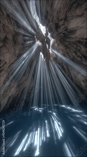 Sunlight streams into a dark cave