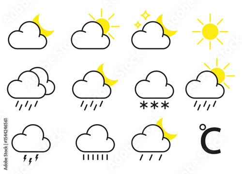 Outline weather icon collection. Set of outline weather icon