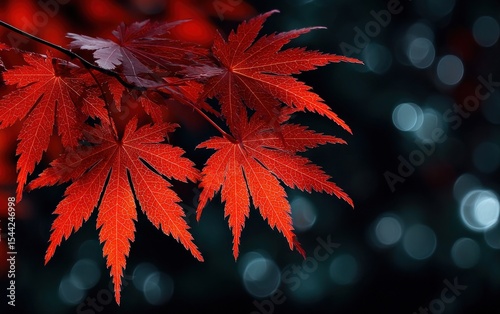 Vibrant red maple leaves against a dark background