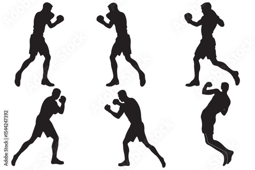 Boxer silhouette illustration. Boxing Silhouette Vector Set. Fighters in Action Poses for Fitness and Combat Sports Design variety.