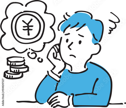 Man Worrying About Money – Hand-drawn Illustration