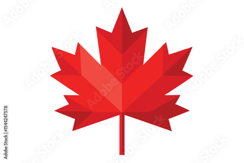 Geometric Red Maple Leaf Illustration on White Background, Design Element, Flat Style