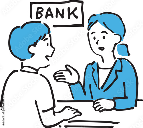 Customer at Bank Counter – Hand-drawn Illustration