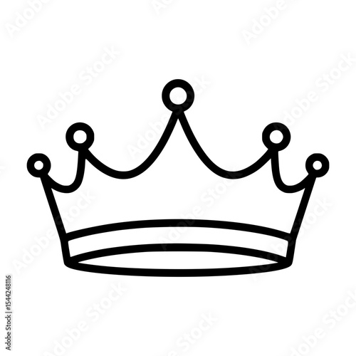 Simple Black Line Art Crown Icon Isolated on White
